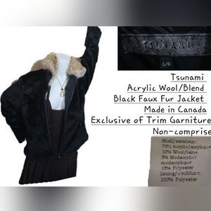 Tsunami- Faux Fur - Black Jacket - Women's Large In Excellent Condition